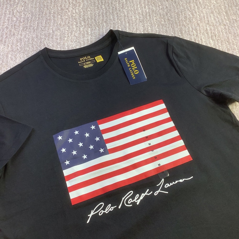 Polo Ralph Lauren Mens Black American Flag Graphic T-Shirt Size M NWT